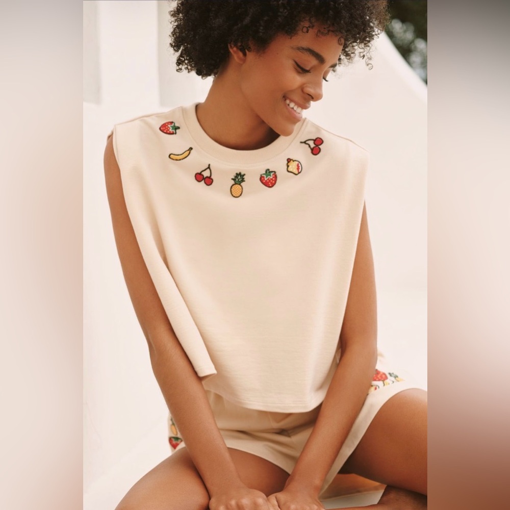✨ Anthropologie Coney Icon Embroidered Muscle Tee Sweatshirt Sz S